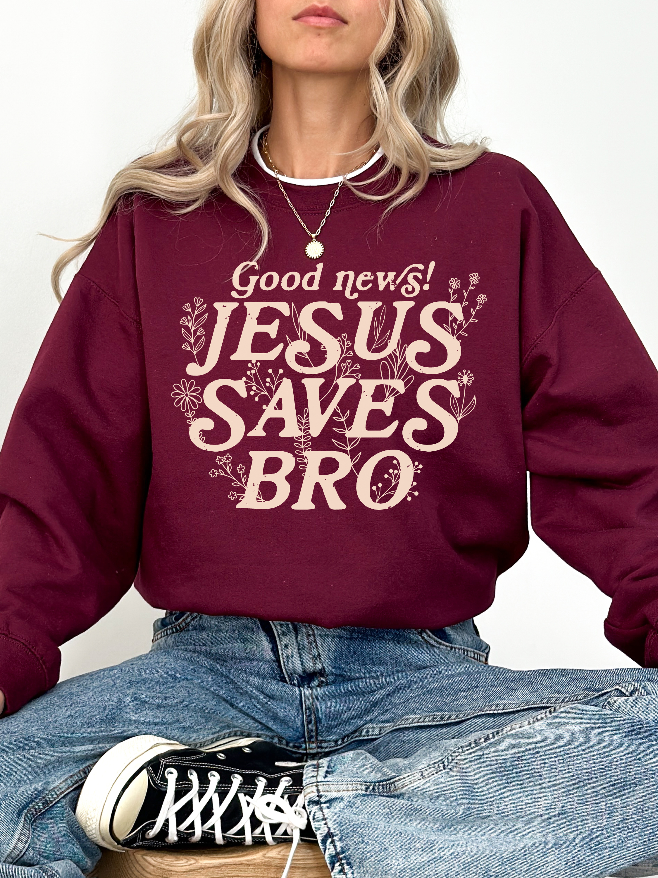 Jesus Saves Bro | Printed Crewneck Sweater